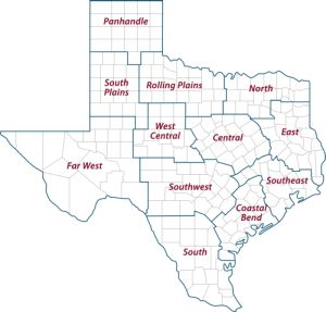 The 12 Texas A&M AgriLife Extension Districts
