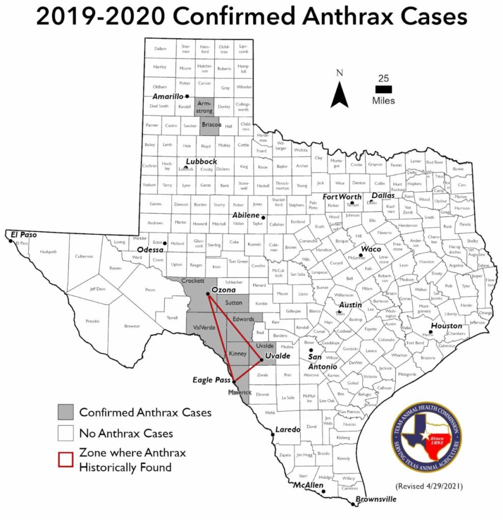 2019-2020 Confirmed Anthrax Cases in Texas