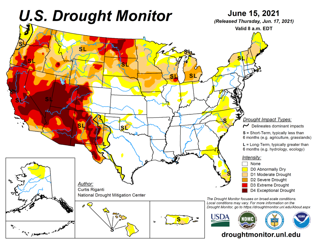 U.S. Drought Monitor Graph for June 15, 2021