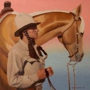 Horse & Rider.  Gary Ernest Smith. 48 x 48 in Oil on Canvas.