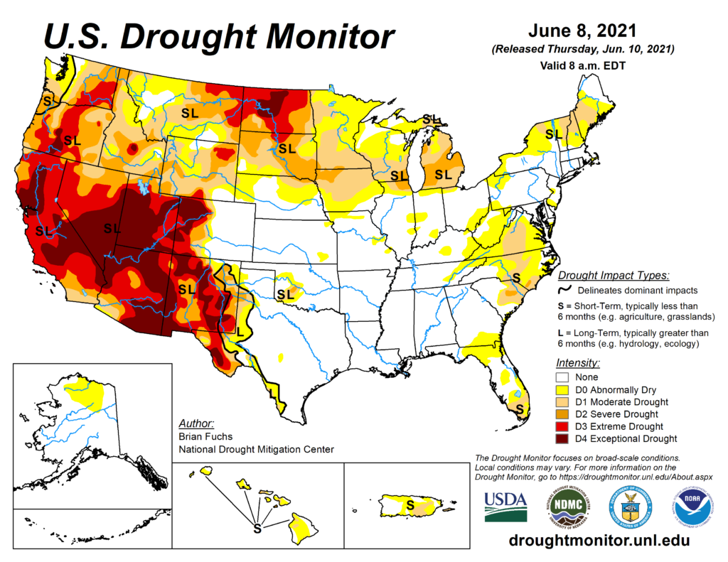 U.S. Drought Monitor Graph for June 8, 2021