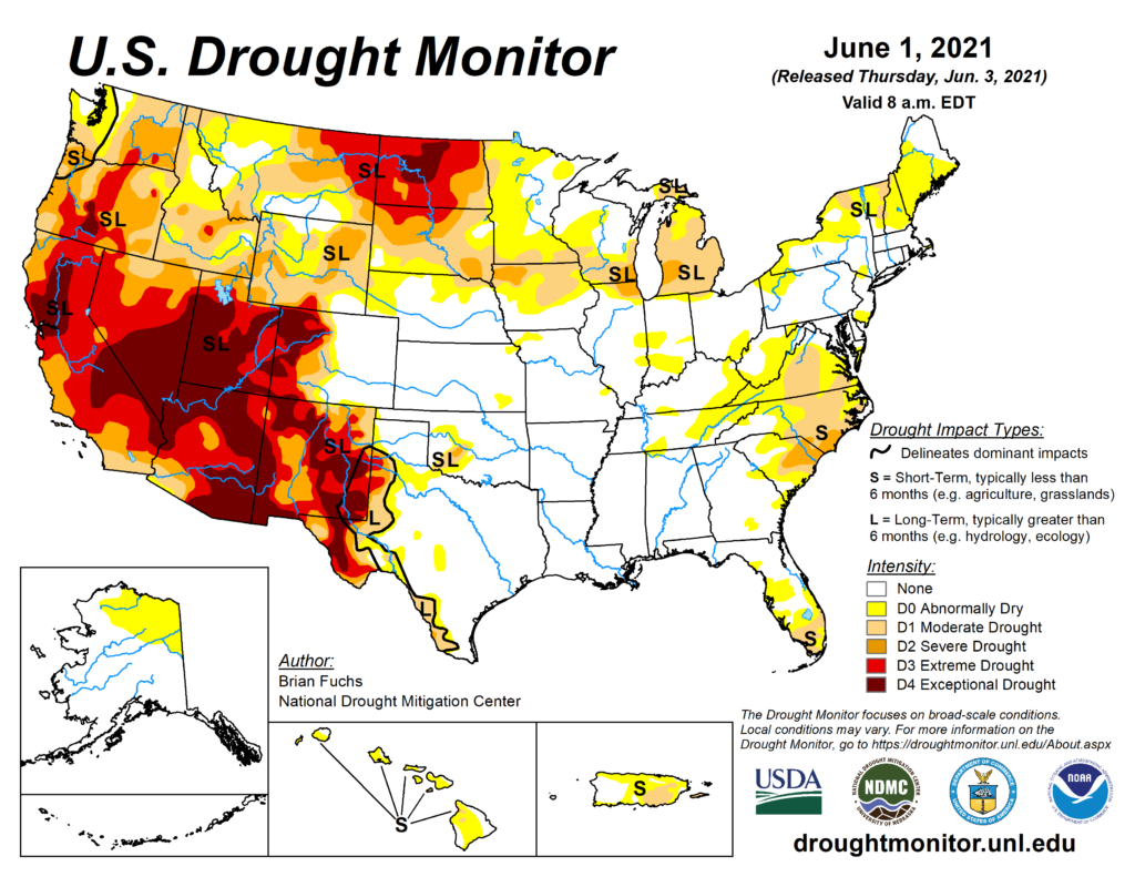 U.S. Drought Monitor Graph for June 1, 2021